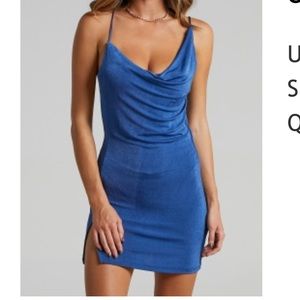 VERONNICA ASYMMETRIC NECK MINI DRESS IN COBALT